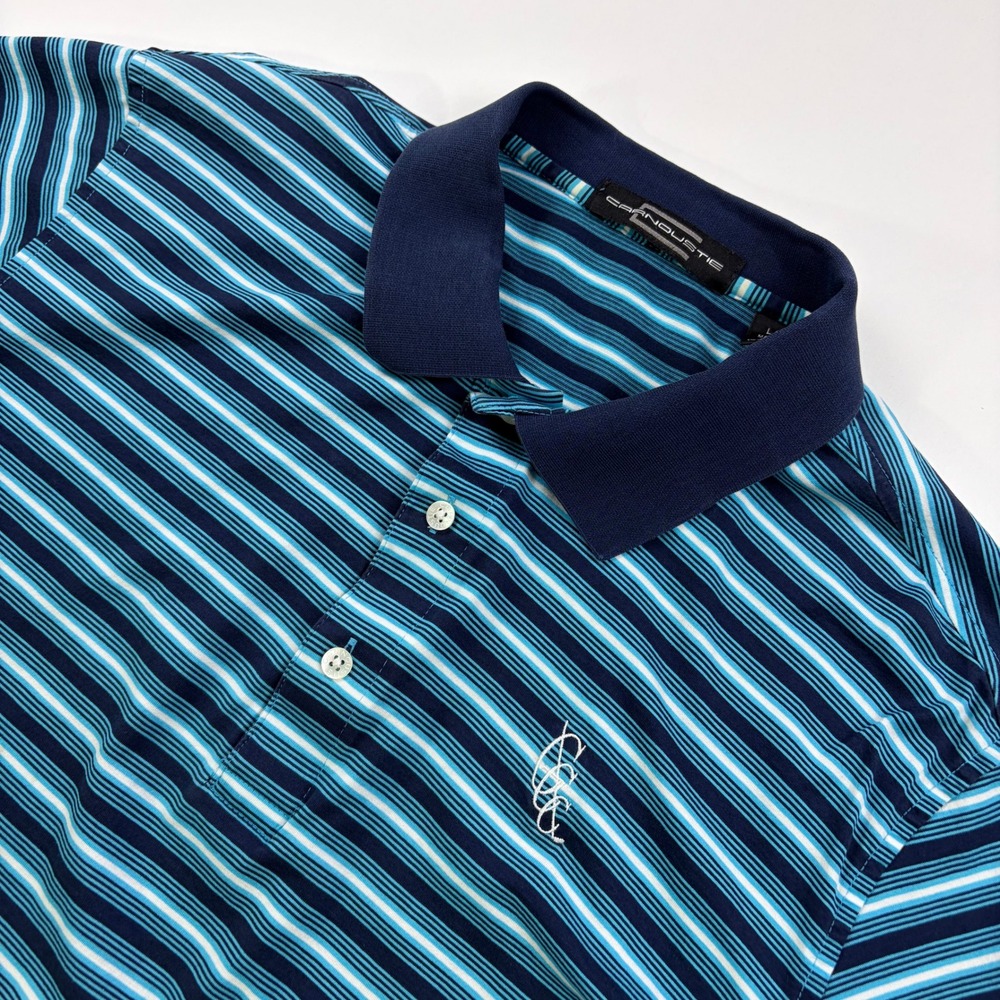 Carnoustie Congressional Country Club Polo Mens Large Blue Striped Cotton Golf